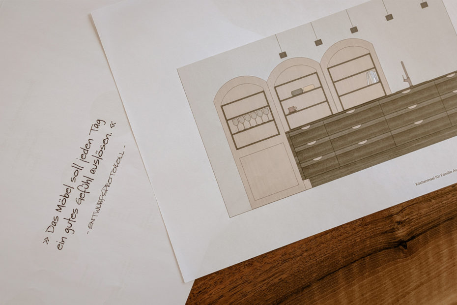 Für die Gestaltung eines Möbels erstellt die Liebwerk Schreinerei ein Entwurfsprotokoll